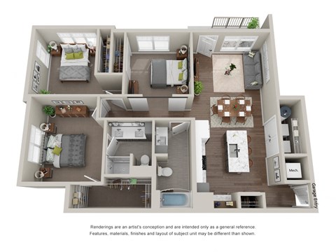 3 Bed Lower Floor Plan at Tivoli Green Apartments & Townhomes, Mount Pleasant, 53406